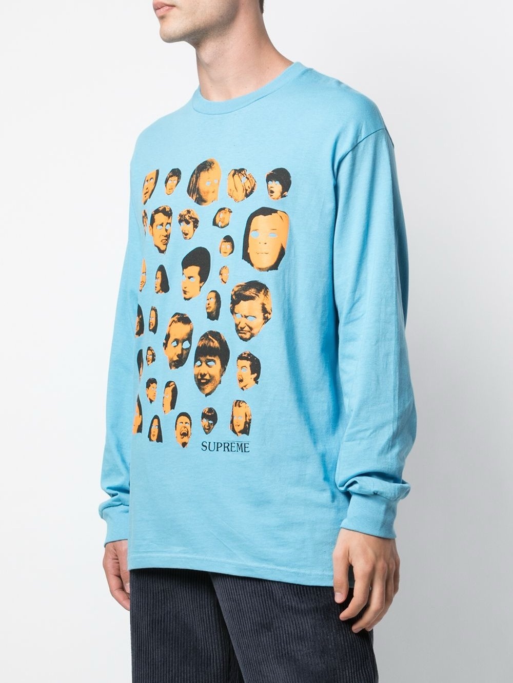 Supreme men’s blue face print long sleeve shirt